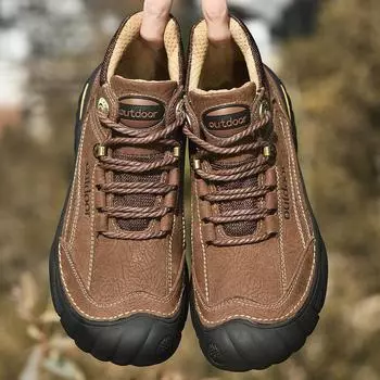 Зимние бархатные теплые высокие хлопковые ботинки большого размера для походов на открытом воздухе мужские повседневные кожаные ботинки на шнуровке на платформе 38