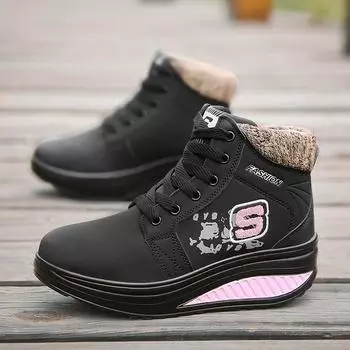 Зимние бархатные теплые высокие женские хлопковые туфли-качалки зимние ботинки спортивная и досуговая обувь для пожилых людей 35 чёрный