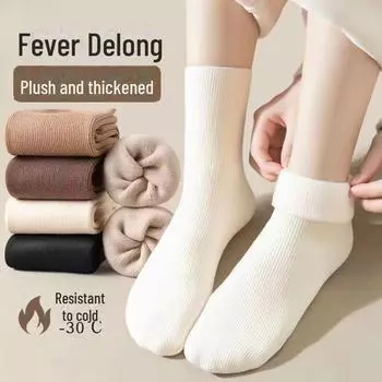 «Зимние бархатные толстые полосатые носки для девочек средней длины — без косточек, удобные носки-тапочки» Size 36-44 темно-зеленого