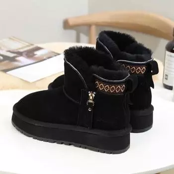 Зимние бархатные толстые сапоги на молнии для женщин 35 чёрный