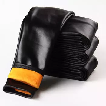 Зимние бархатные толстые теплые брюки из искусственной кожи для девочек, тонкие эластичные леггинсы для девочек