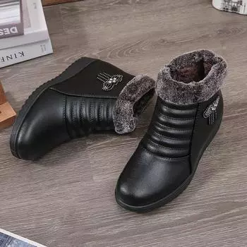 Зимние бархатные туфли для мам из хлопка, женские теплые ботинки для пожилых бабушек, короткие утолщенные плоские зимние сапоги для женщин 35