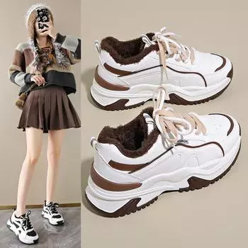 Зимние бархатные туфли для папы, женские, новинка 2024 года, корейская версия, универсальные, утолщенные, теплые, хлопковые туфли, подчеркивающие спортивные модные тенденции 35