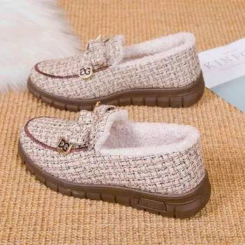 Зимние бархатные туфли-жабы: Толстые, теплые клетчатые хлопковые слипоны с нескользящей подошвой 39