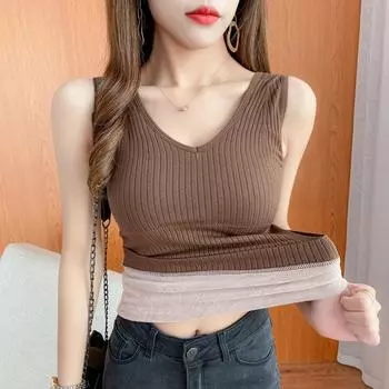 Зимние бархатные утепленные женские кофточки с твердой подкладкой и v-образным вырезом на спине, удобное нижнее белье, 80 г-130 г One Size чёрный