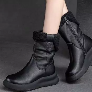 Зимние бархатные утолщенные теплые средние ботинки хлопковая обувь для женщин 35 чёрный