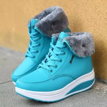 Зимние бархатные утолщенные теплые высокие женские хлопковые туфли для отдыха на открытом воздухе качалка зимние ботинки увеличивающие рост спортивная и досуговая женская обувь 35 синий