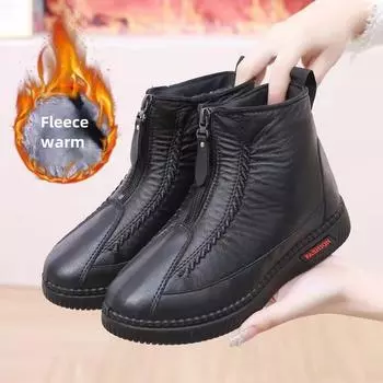 Зимние бархатные утолщенные женские хлопковые туфли на молнии для женщин среднего и пожилого возраста хлопковые ботинки женская обувь для мам 35 красный