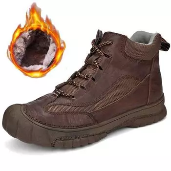 Зимние бархатные высокие ботинки мужские из натуральной кожи нескользящие бархатные теплые ботинки нескользящие износостойкие повседневные туфли 38