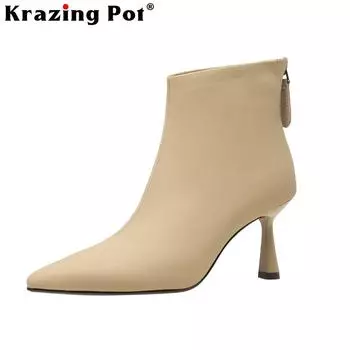 Зимние базовые ботильоны из натуральной кожи на высоком каблуке с острым носком 34 чёрный