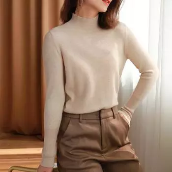 Зимние базовые женские вязаные свитера с длинным рукавом, осенние полукруглые пуловеры с высоким воротником, женские свитера, облегающие повседневные теплые трикотажные изделия 24980 S чёрный