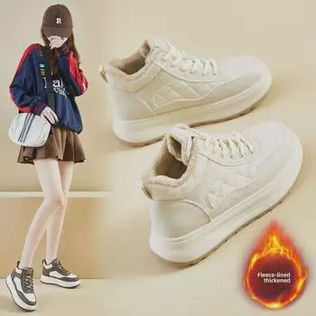 Зимние белые бархатные туфли на платформе 2024 года — новый корейский стиль для женщин Q5609-1+XY628 38 коричневый