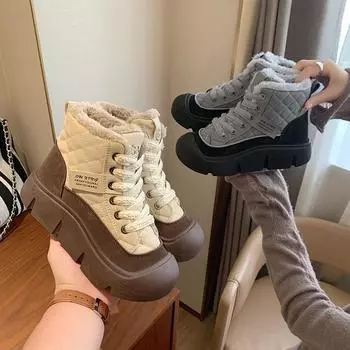 Зимние белые кроссовки на платформе в корейском стиле для женщин HY618 2024 года 36 бежевый