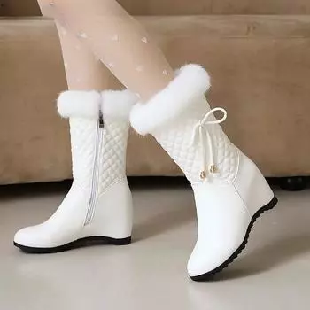 Зимние белые женские зимние сапоги из натурального волоса, модные теплые плюшевые сапоги, женские зимние сапоги с круглым носком, на молнии, на покатом каблуке, размер 33-43 34 чёрный