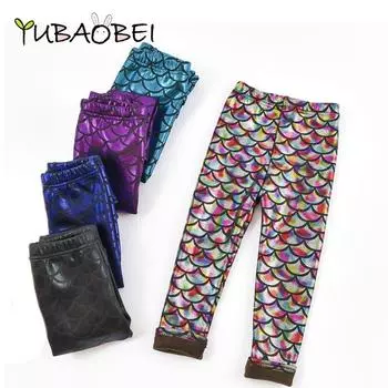 Зимние блестящие весы, леггинсы для девочек, осенние детские бархатные теплые брюки, тонкие красочные штаны русалки для маленьких девочек, детские штаны 100 фиолетовый