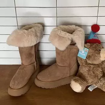 Зимние ботфорты выше колена для женщин, на толстой подошве, противоскользящие, сохраняющие тепло, два способа носки, коричневые ботфорты 35