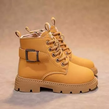 Зимние ботильоны для девочек, желтые ботинки для мальчиков, детские уличные меховые теплые пинетки для детей унисекс EU:27 жёлтый