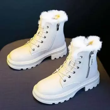 Зимние ботильоны из искусственного меха, женские модные водонепроницаемые зимние ботинки, женские, с липучкой, дешевые, плюшевые, женские, белые 35