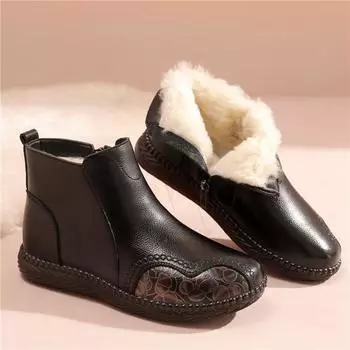 Зимние ботильоны из натуральной кожи, водонепроницаемые, теплые, нескользящие, женские, на молнии, удобные, повседневные, короткие, женские, мягкие, на плоской подошве 35 чёрный