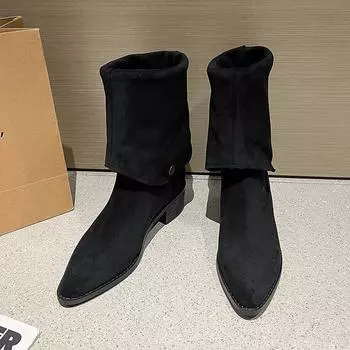 Зимние ботильоны на квадратном каблуке, современные ботинки без застежек с острым носком, женская обувь на распродаже 2024 года, модные однотонные женские ботинки на низком каблуке 35 абрикосовый