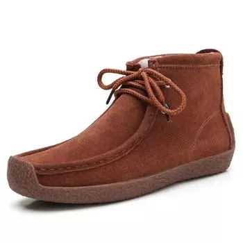 Зимние ботильоны на мягкой подошве с плюшем для женщин, на шнуровке, женские ретро туфли на плоской подошве, ручной работы, из натуральной коровьей кожи, теплые кроссовки 35 коричневый