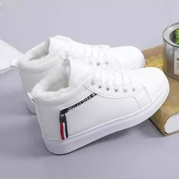 Зимние ботинки 2023, женские ботильоны, теплая зимняя женская обувь из искусственной кожи с плюшем, кроссовки на плоской подошве, женская обувь на шнуровке, женские короткие зимние сапоги 35 чёрный