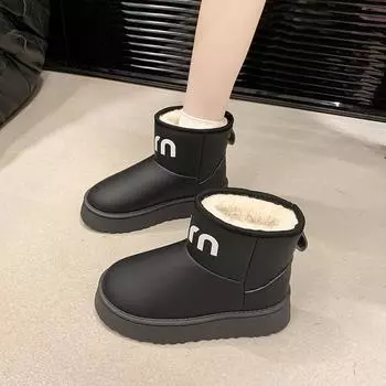 Зимние ботинки 2024 года для девочек, толстые теплые зимние ботинки из искусственного меха, нескользящие ботинки с мягкой подошвой 36 хаки