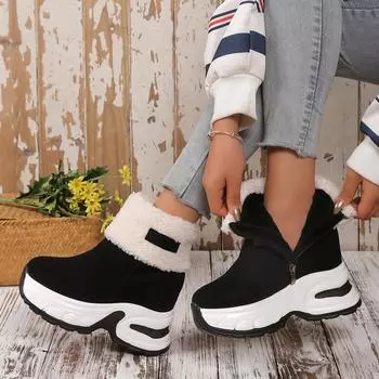 Зимние ботинки 2024 года, новые, классические, большого размера, с боковой молнией, нескользящие, водонепроницаемые, с ворсом, утолщенные, с низкой трубкой, из хлопка 35 чёрный