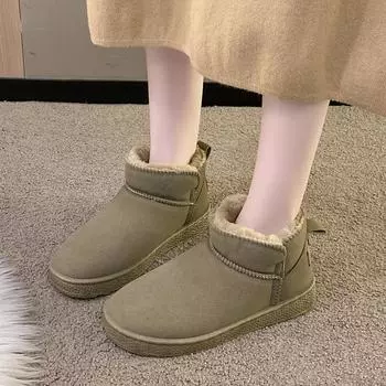 Зимние ботинки 2024 года, новые классические ботинки большого размера для пары, нескользящие, водонепроницаемые, с ворсом, утолщенные, с низкой трубкой, из хлопка 36 коричневый