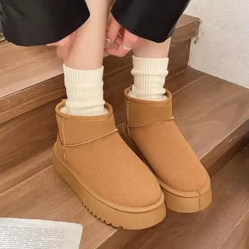 Зимние ботинки 2024 года, новые классические ботинки большого размера для пары, нескользящие, водонепроницаемые, с ворсом, утолщенные, с низкой трубкой, из хлопка 36 коричневый