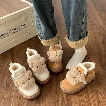 Зимние ботинки Bear head женские, новые, бархатные, теплые, высокие, хлопковые, милые, студенческие ботинки Maillard, плоские, приливные 35