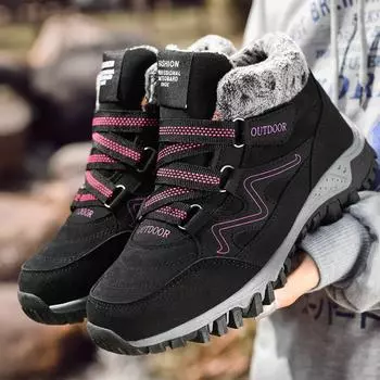Зимние ботинки большого размера 35–42, низкие вспомогательные и толстые плюшевые уличные водонепроницаемые женские ботинки 36 чёрный