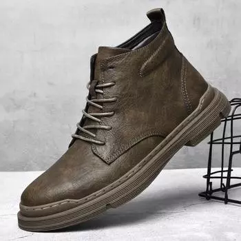 Зимние ботинки Chelsea Men Boots New Fashion Plus Velvet Outdoor Shoes Качественные ботинки из натуральной кожи Ботильоны Business Lace Up Boots 38 чёрный