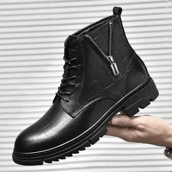Зимние ботинки Chelsea мужские ботинки из натуральной кожи высокого качества деловые ботинки плюс бархатная толстая подошва кожаные повседневные меховые ботильоны 36