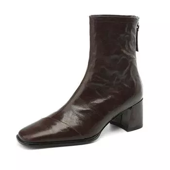 Зимние ботинки челси из овчины Krazing Pot на массивном высоком каблуке с квадратным носком, женские ботильоны на молнии 34 чёрный