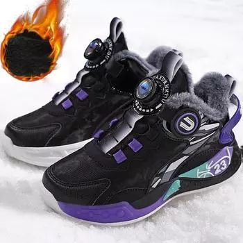 Зимние ботинки для девочек, детская хлопковая обувь, спортивная обувь, водонепроницаемая, плюс бархат, теплая, сверхлегкая, для мальчиков, зимняя спортивная обувь 31 чёрный/зелёный