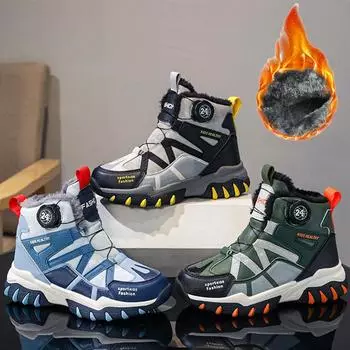 Зимние ботинки для девочек, детская хлопковая обувь, спортивная обувь, водонепроницаемая, плюс бархат, теплая, сверхлегкая, для мальчиков, зимняя спортивная обувь 31 армия зеленый