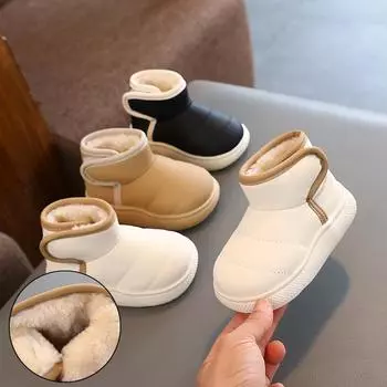 Зимние ботинки для девочек, новый стиль, толстые и теплые, хлопковые ботинки для мальчиков, нескользящие, с мягкой подошвой, детские ботинки 21 белый