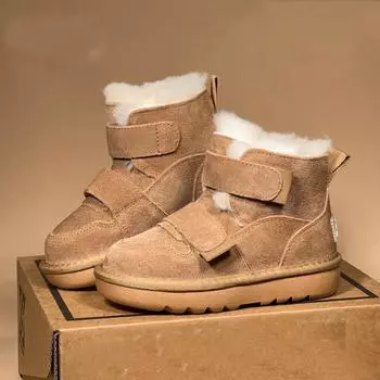 Зимние ботинки для девочек с мехом, однотонные, с круглым носком, плоские, зимние ботинки для мальчиков 30 чёрный