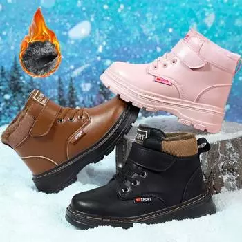 Зимние ботинки для мальчиков 6-18 лет, толстые теплые зимние ботинки, нескользящие ботинки с мягкой подошвой для девочек 28 чёрный