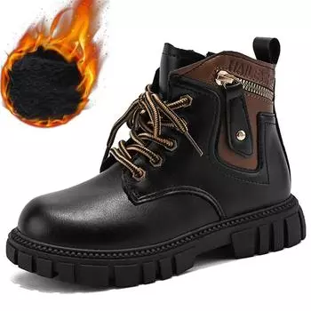 Зимние ботинки для мальчиков Модные плюшевые теплые и повседневные высокие хлопковые ботинки Ботинки средней высоты Модные черные ботинки 27 бежевый