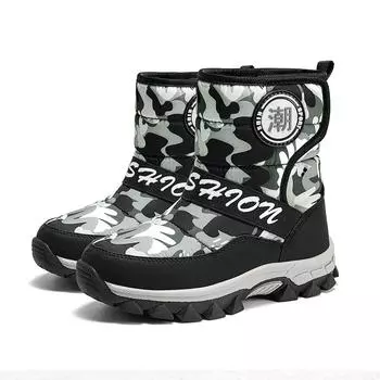 Зимние ботинки для мальчиков Зимние ботинки для девочек Детские ботинки для школьников Школьные ботинки с хлопковой подкладкой Теплые ботинки с меховым камуфляжем EU: 38 чёрный