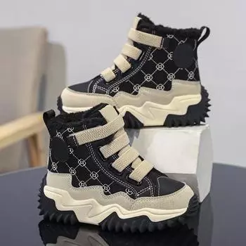 Зимние ботинки для мальчиков, зимние ботинки для девочек, детские ботинки, теплые ботинки для улицы с мехом EU: 38 коричневый