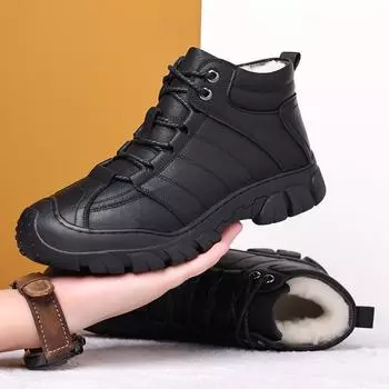 Зимние ботинки для мужчин 2024 года, плюшевые кожаные теплые высокие походные ботинки с нескользящей подошвой для мужчин 6.5