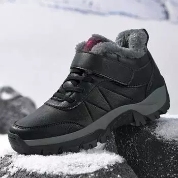 Зимние ботинки для мужчин, новые водонепроницаемые теплые ботинки из искусственной кожи для зимы, теплые плюшевые нескользящие рабочие повседневные туфли с высоким берцем 36 чёрный