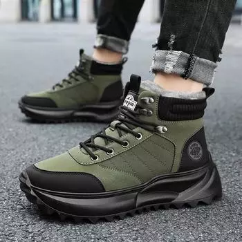 Зимние ботинки для мужчин, сохраняющие тепло, хлопковая обувь, походная обувь, плюшевые теплые высокие ботинки, мужские кроссовки 39 чёрный