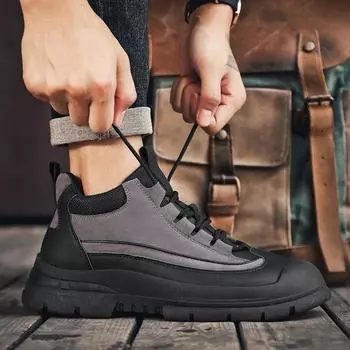 Зимние ботинки для мужчин, сохраняющие тепло, хлопковая обувь, походная обувь, плюшевые теплые высокие ботинки, мужские кроссовки 39 серый