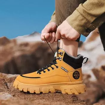 Зимние ботинки для мужчин, сохраняющие тепло, хлопковая обувь, походная обувь, плюшевые теплые высокие ботинки, мужские кроссовки 39 чёрный