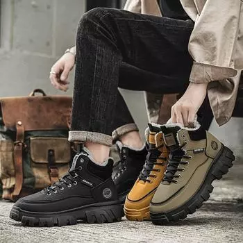 Зимние ботинки для мужчин, сохраняющие тепло, хлопковая обувь, походная обувь, плюшевые теплые высокие ботинки, мужские кроссовки 39 зелёный