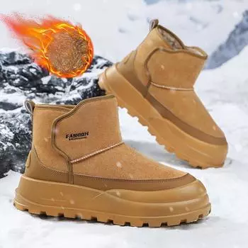 Зимние ботинки для мужчин. Теплые полусапожки из искусственной замши с подкладкой из искусственного меха. Мужские нескользящие высокие ботинки для ходьбы. Удобные короткие ботинки. 39 чёрный